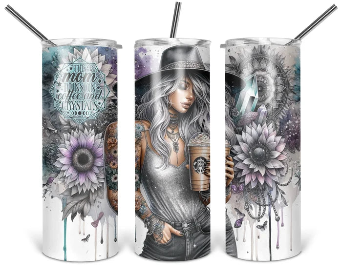 This Mom Runs on Coffee & Crystals | 20 oz Tumbler