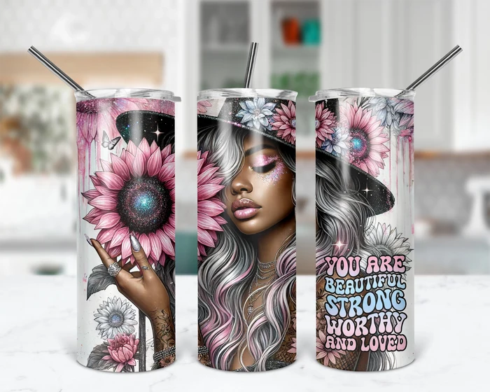 You Are Beautiful, Strong, Worthy, and Loved – Pink Hearts | 20 oz Tumbler