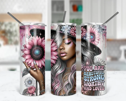 You Are Beautiful, Strong, Worthy, and Loved – Pink Hearts | 20 oz Tumbler