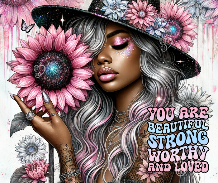 You Are Beautiful, Strong, Worthy, and Loved – Pink Hearts | 20 oz Tumbler