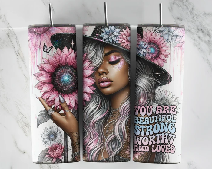 You Are Beautiful, Strong, Worthy, and Loved – Pink Hearts | 20 oz Tumbler